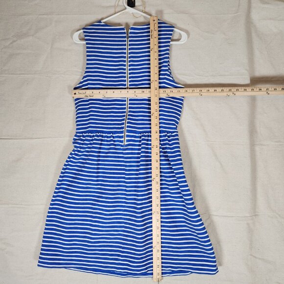 J. Crew Striped Pleated Ponte Dress Womens Medium Zip Back Blue White - Picture 3 of 12